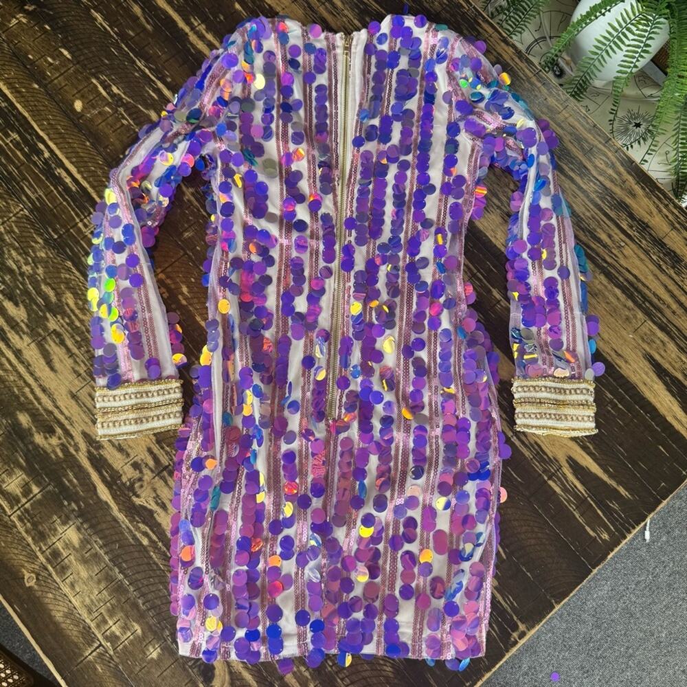 L’ATISTE - Purple Sequin & Gold Dress - SMALL - Picture 10 of 16